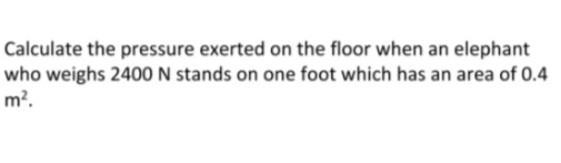 calculate the pressure exerted on the floor when an elephant who weighs 2400N stands-example-1