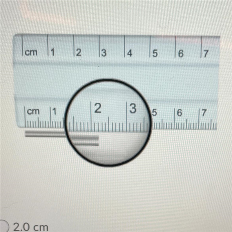 What is the length of the rod as measured by this ruler? 2.0 cm 2.1 cm 2.2 cm 2.3 cm-example-1