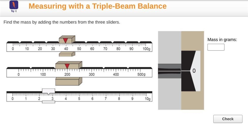 Find the mass by adding the numbers from the three sliders. Mass in grams:-example-1