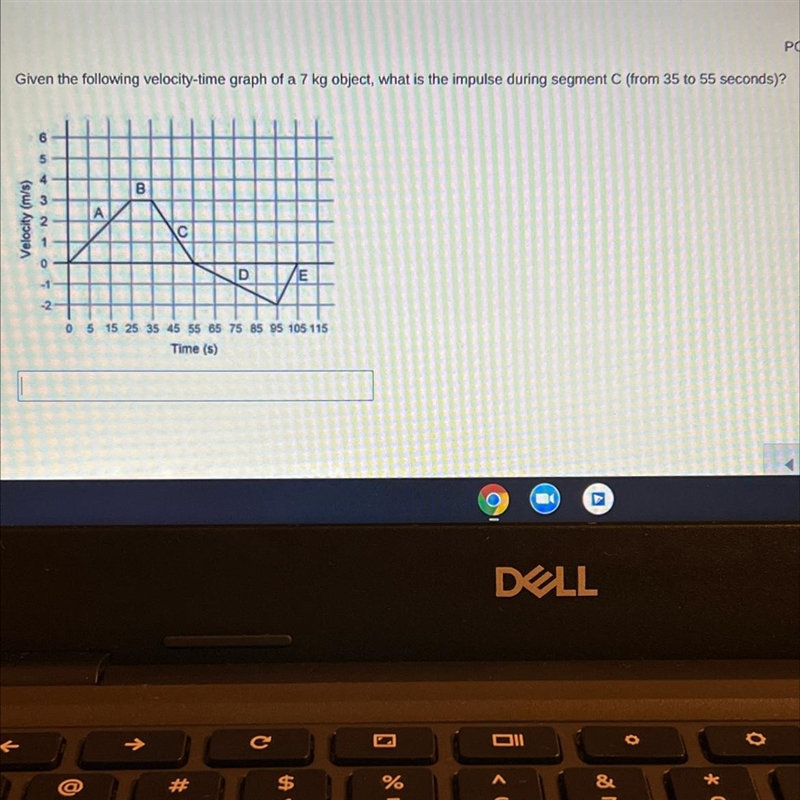 Given the following velocity time graph of 7kg object what is the impulse during segment-example-1