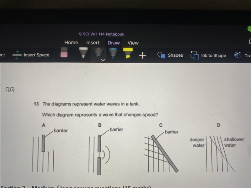 Which diagram represents a wave that changes speed-example-1