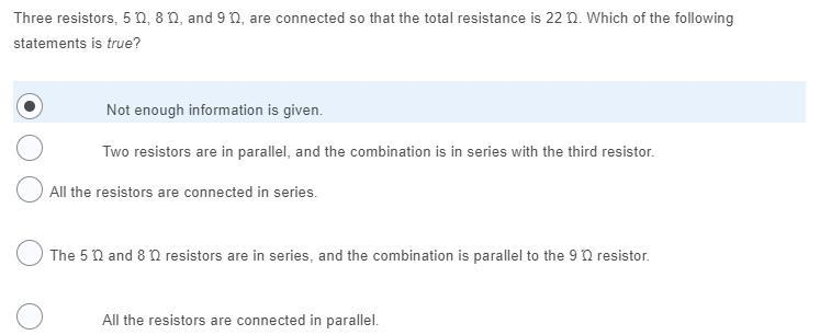 Three resistor 5 ohms 8 ohms and 9 ohms are connected so that the total resistance-example-1