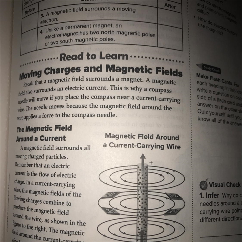 Why do compass needles around a current carrying wire point in different directions-example-1