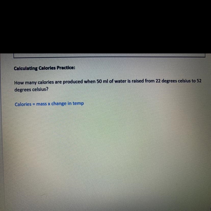 How many calories are produced when 50 ml of water is raised from 22 degrees celsius-example-1