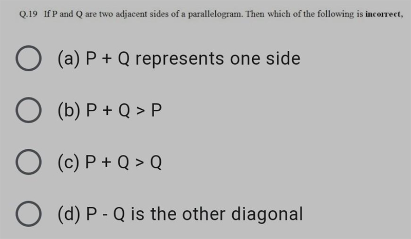 If P and Q are two adjacent sides of a parallelogram. Then which of the following-example-1