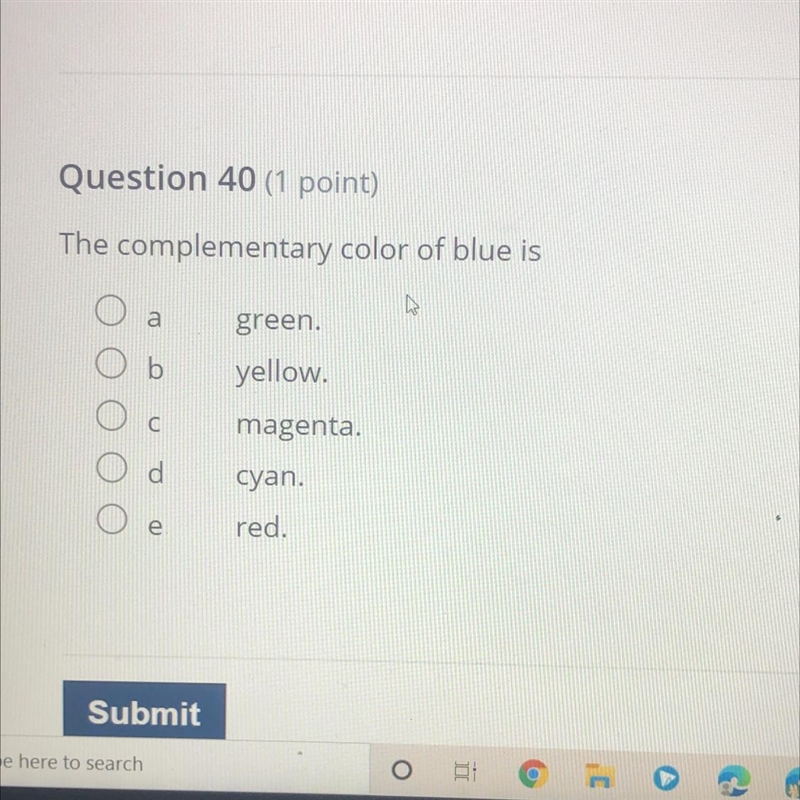 The complementary color of blue is?-example-1