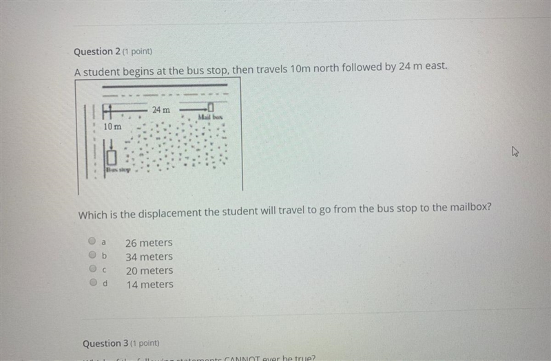 What is the displacement of the student from the bus stop to the mailbox?-example-1