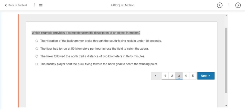 Which example provides a complete scientific description of an object in motion?-example-1