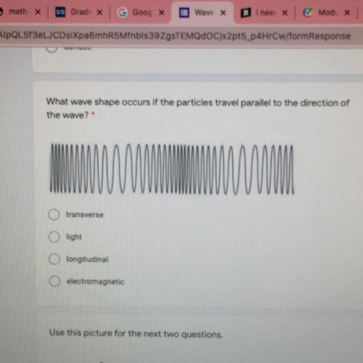 What wave shape occurs if the particles travel parallel to the direction of the wave-example-1