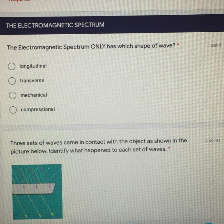 THE ELECTROMAGNET SPECTRUM ONLY HAS WHICH SHAPE OF WAVE?-example-1