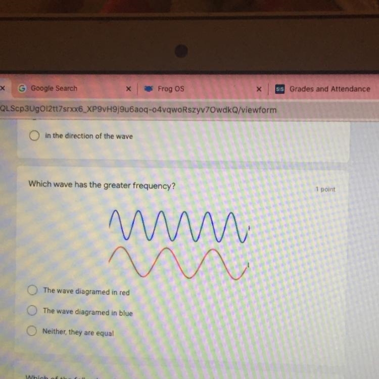 Which wave has a greater frequency?-example-1