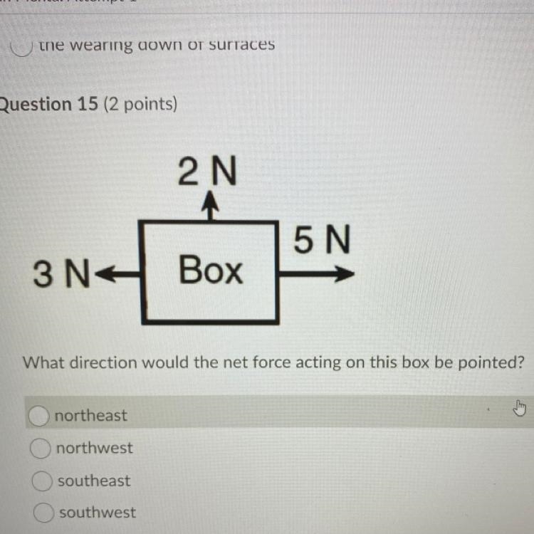 What direction would the net force acting on this box be pointed? northeast northwest-example-1