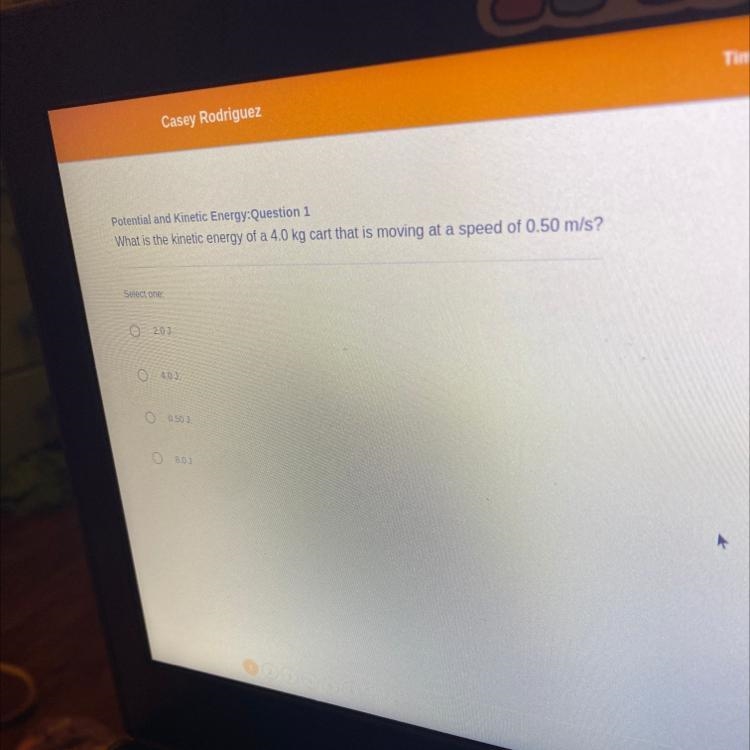 What is the kinetic energy of a 4.0 kg cart that is moving at a speed of 0.50 m/s-example-1