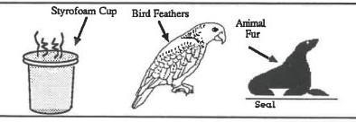 The materials in the pictures below trap air. They act as as good insulator against-example-1