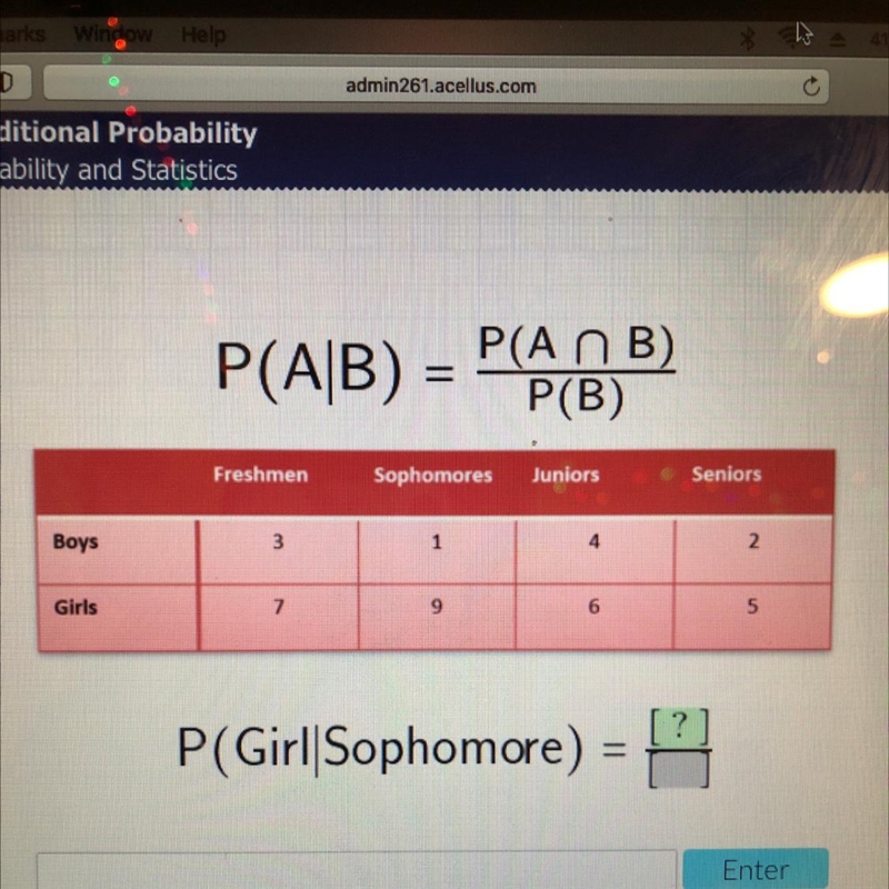 P(A/B) - P(ANB) P(B) P(Girl|Sophomore)-example-1