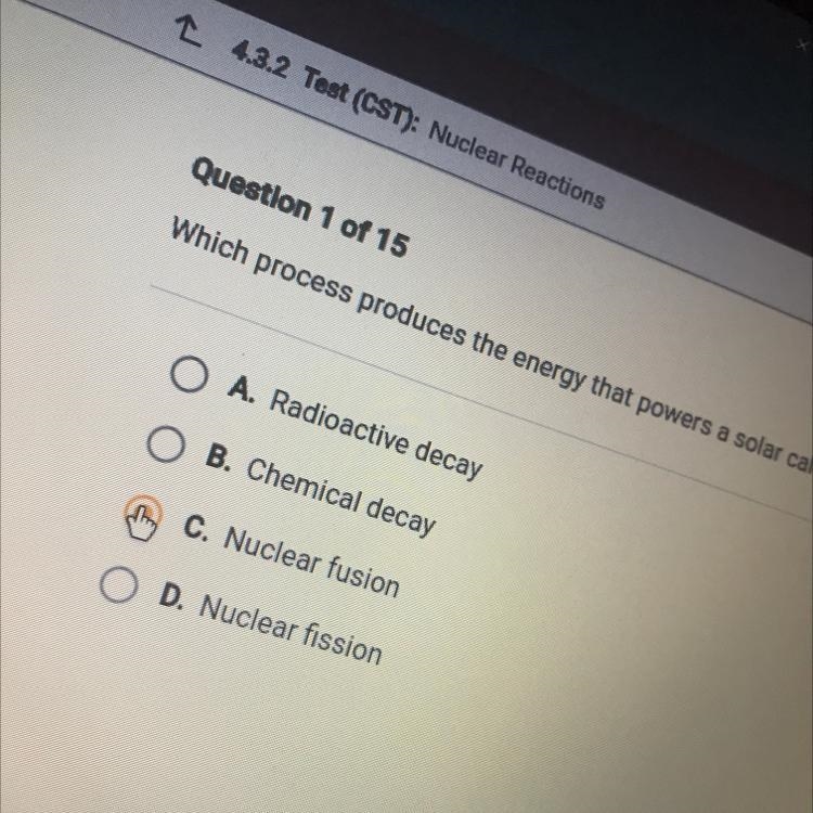 Help pls .. Which process produces the energy that powers a solar calculator?-example-1