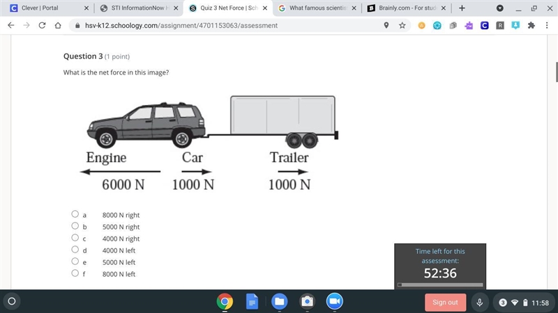 What is the net force in this image? a 8000 N right b 5000 N right c 4000 N right-example-1