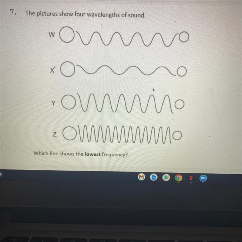 Help me please Which line shows the LOWEST frequency?-example-1