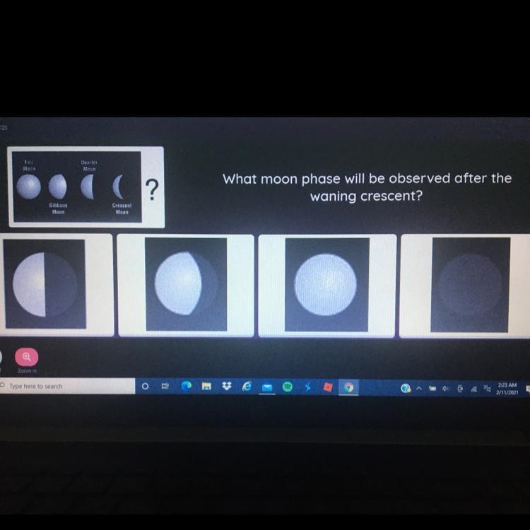 What moon phase will be observed after the waning crescent ?-example-1