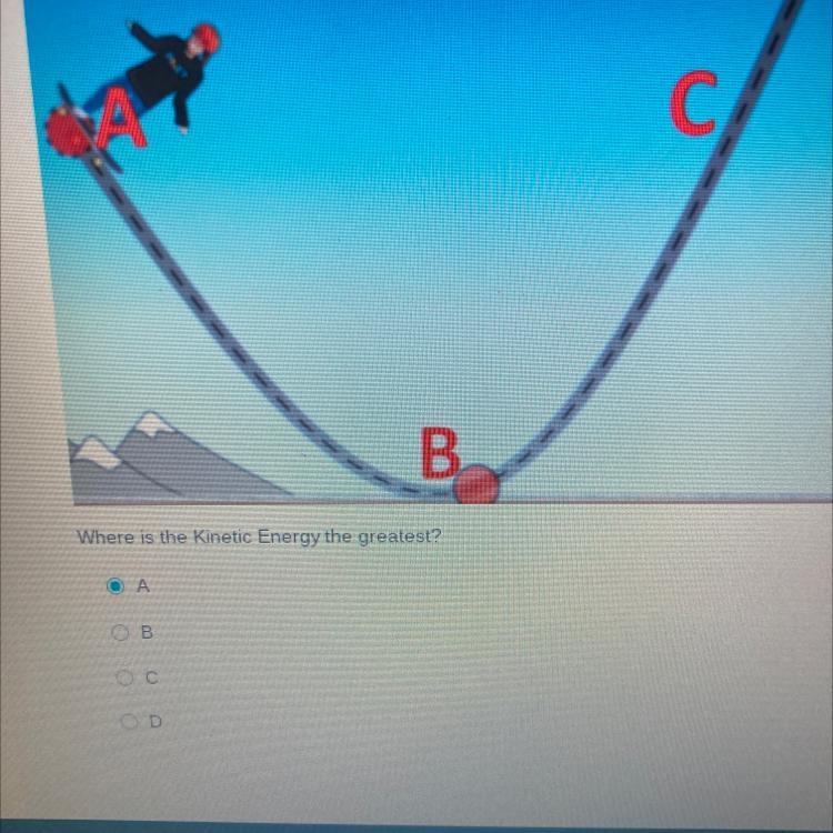 Where is the most and the least KENETIC ENERGY-example-1