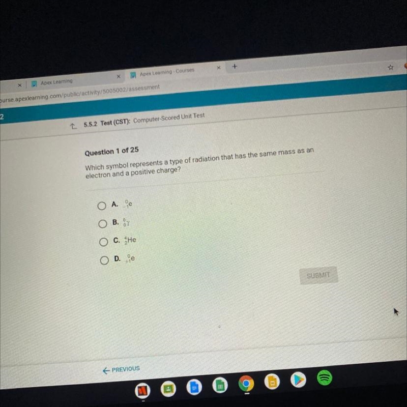 Which symbol represents a type of radiation that has the same mass as an electron-example-1