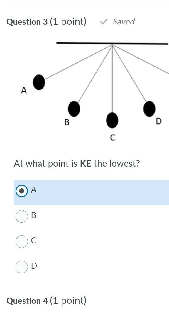 At which point is the Kinetic energy the lowest?​-example-1