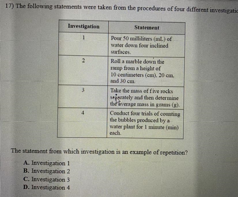 The statement from which investigation is an example of repetition? *answer choices-example-1