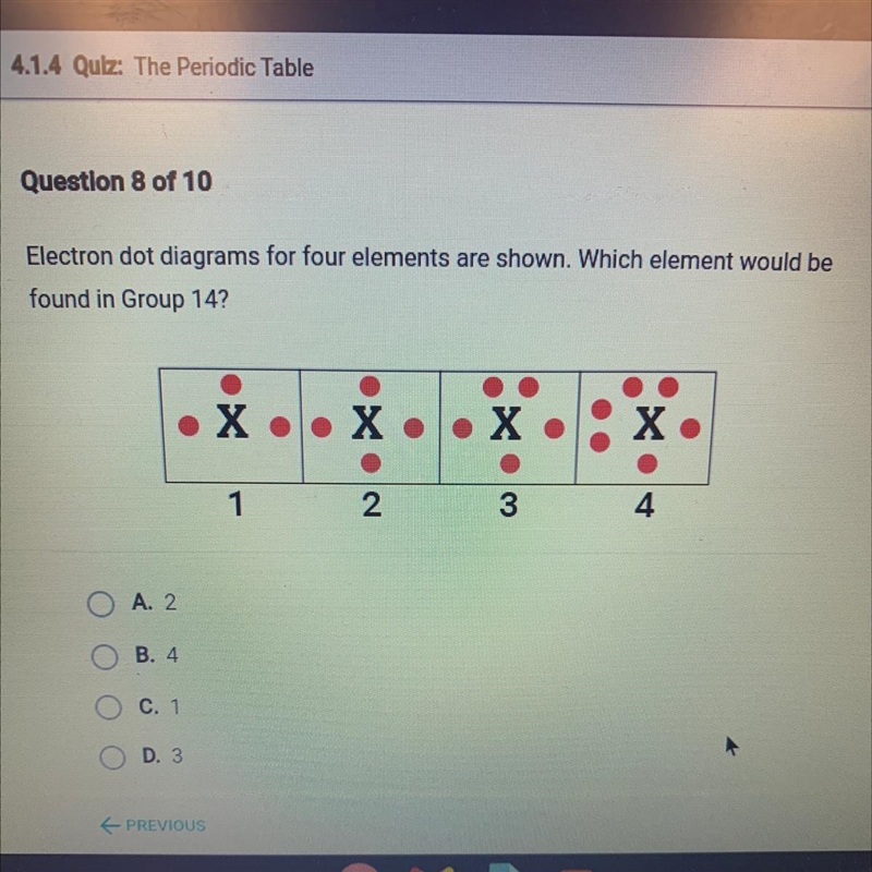 Electron dot diagrams for four elements are shown. Which element would be found in-example-1