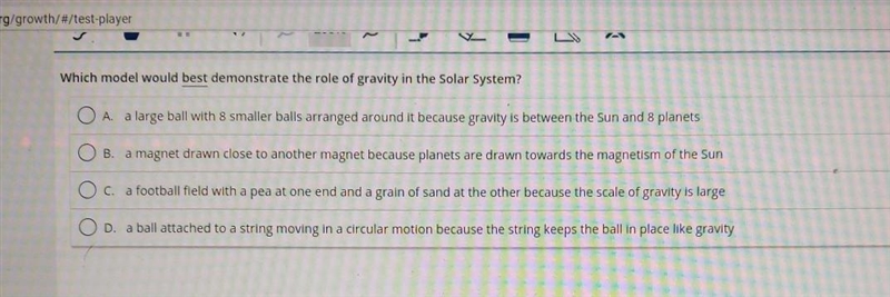 Which model would best demonstrate the role of gravity in the Solar System? O A. a-example-1