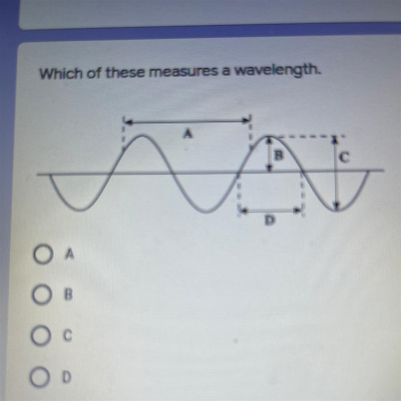 Which of these measures a wavelength.-example-1