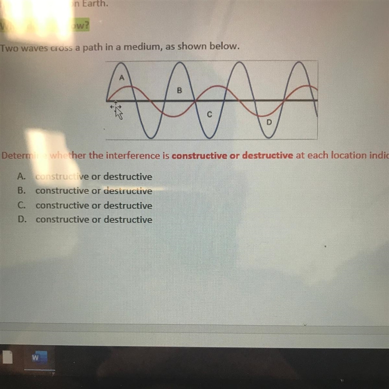 Determine whether the interference is constructive or destructive at each location-example-1