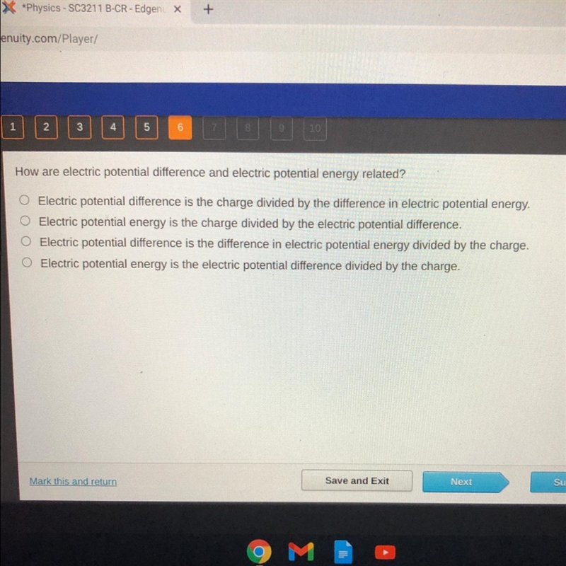 How are electric potential difference and electric potential energy related?-example-1