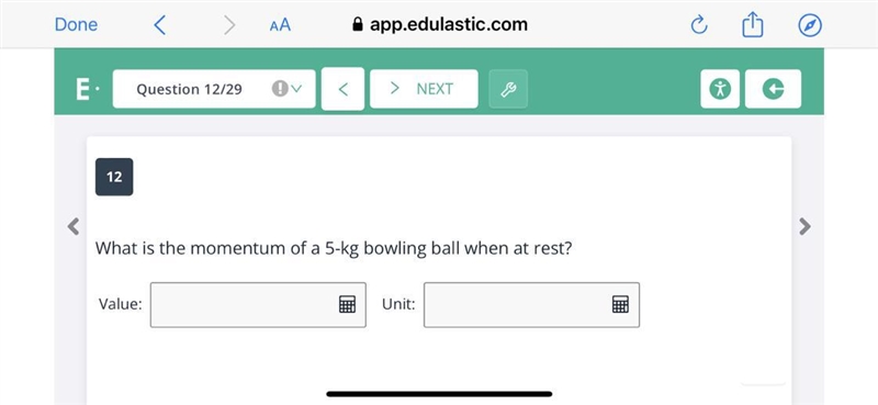 What is the momentum of a 5-kg bowling ball when at rest?-example-1