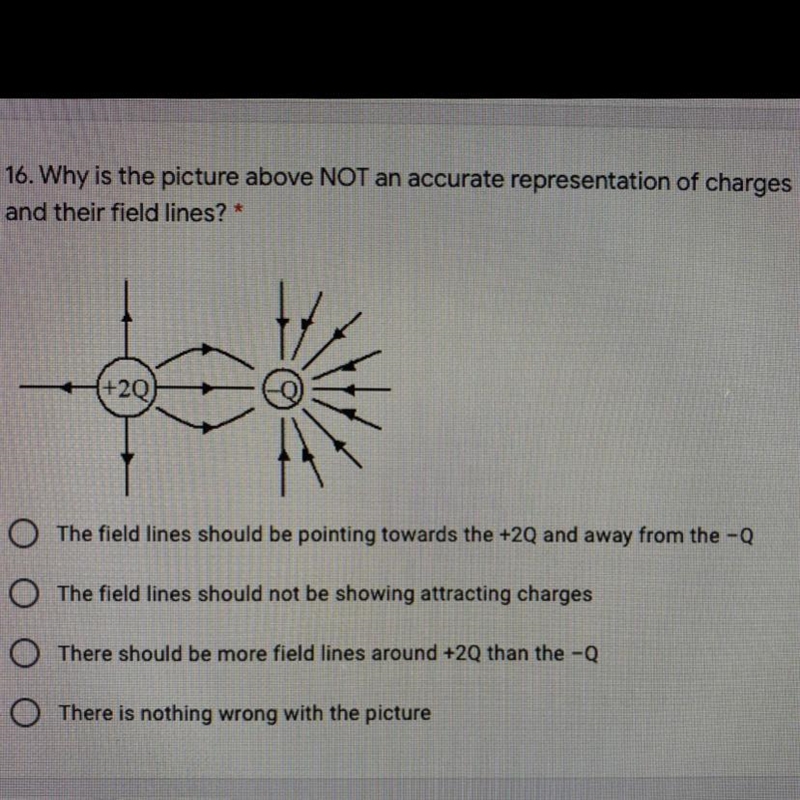 Why is the picture above not an accurate representation of charges and their field-example-1