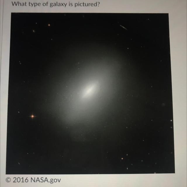 What type of galaxy is pictured? •elliptical •irregular •lens •spiral-example-1