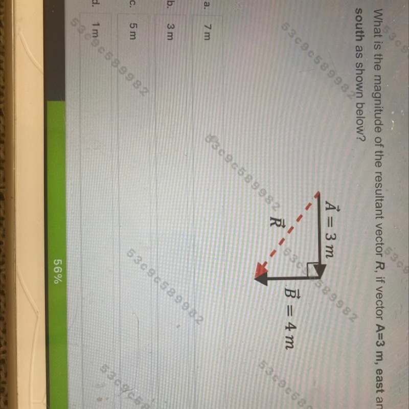 What is the magnitude of the resultant vector R, if vector A=3 m, east and vector-example-1