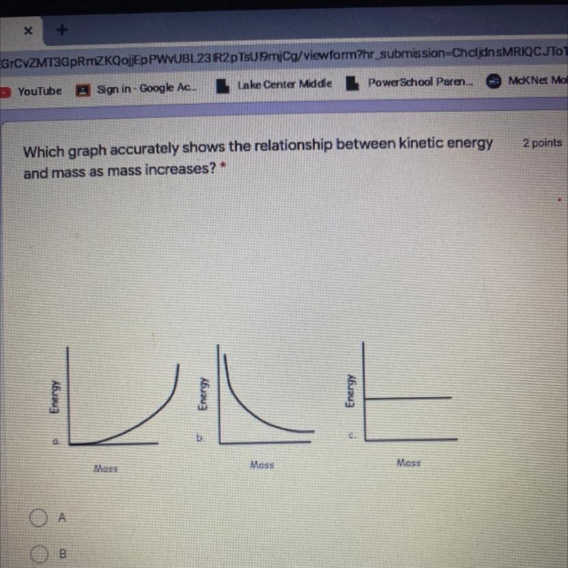 Which graph accurately shows the relationship between kinetic energy and mass as mass-example-1