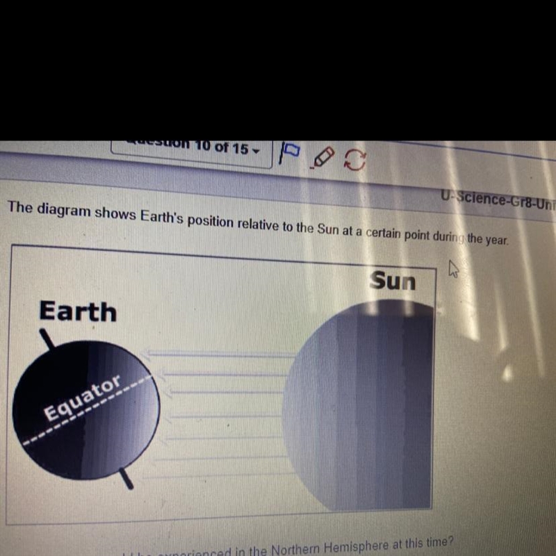 The diagram below shows the relative positions of Earth and the Sun at a certain time-example-1