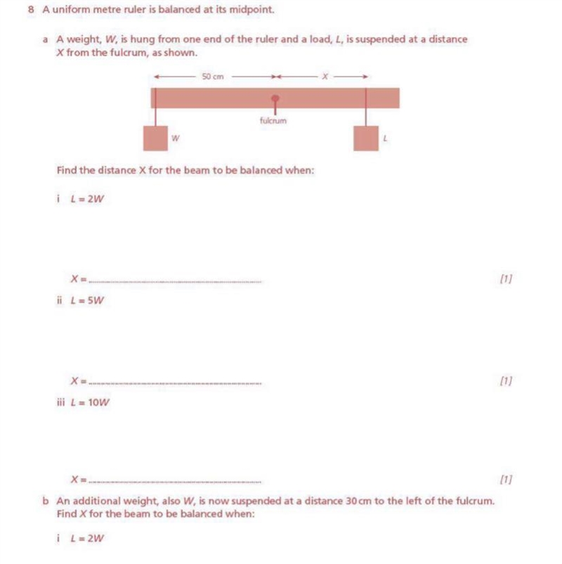 A uniform meter ruler is balanced at its midpoint-example-1