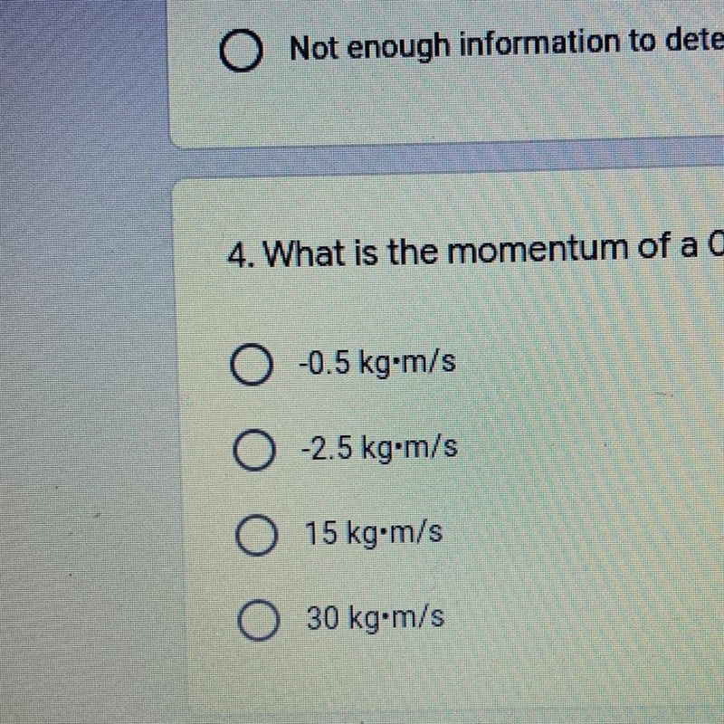 What is the momentum of a 0.5 kg football thrown -5 m/s to the left?-example-1