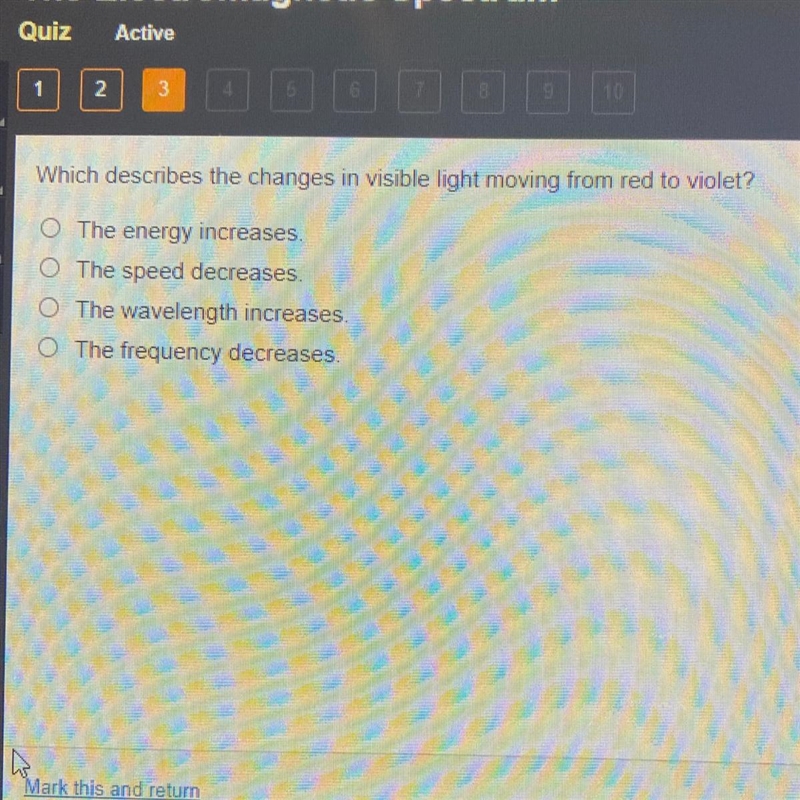 Which describes the changes in visible light moving from red to violet?-example-1