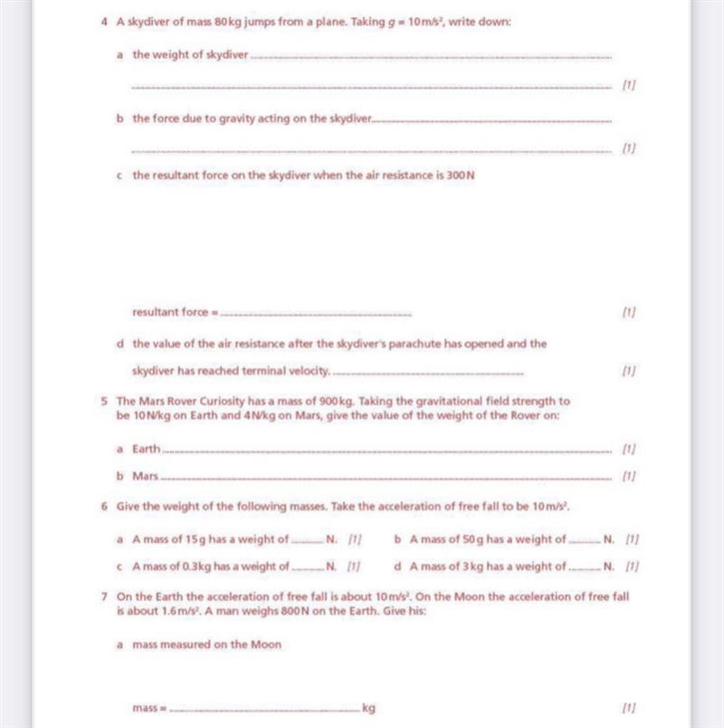 A skydiver of mass 80kg jumpes from a plane. Taking g=m/s^2 write down the weight-example-1