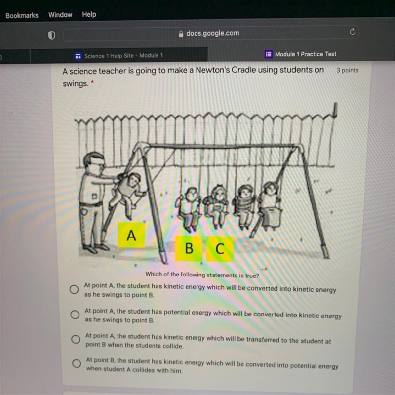 3 points A science teacher is going to make a Newton's Cradle using students on swings-example-1