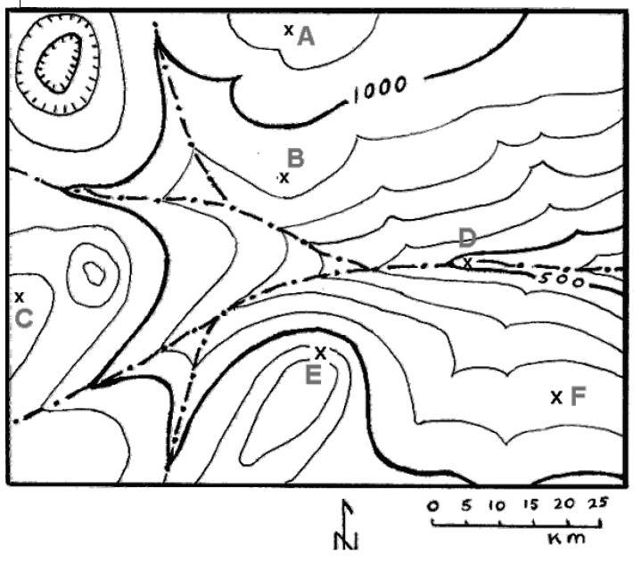 What is the elevation of point B? What about F?-example-1