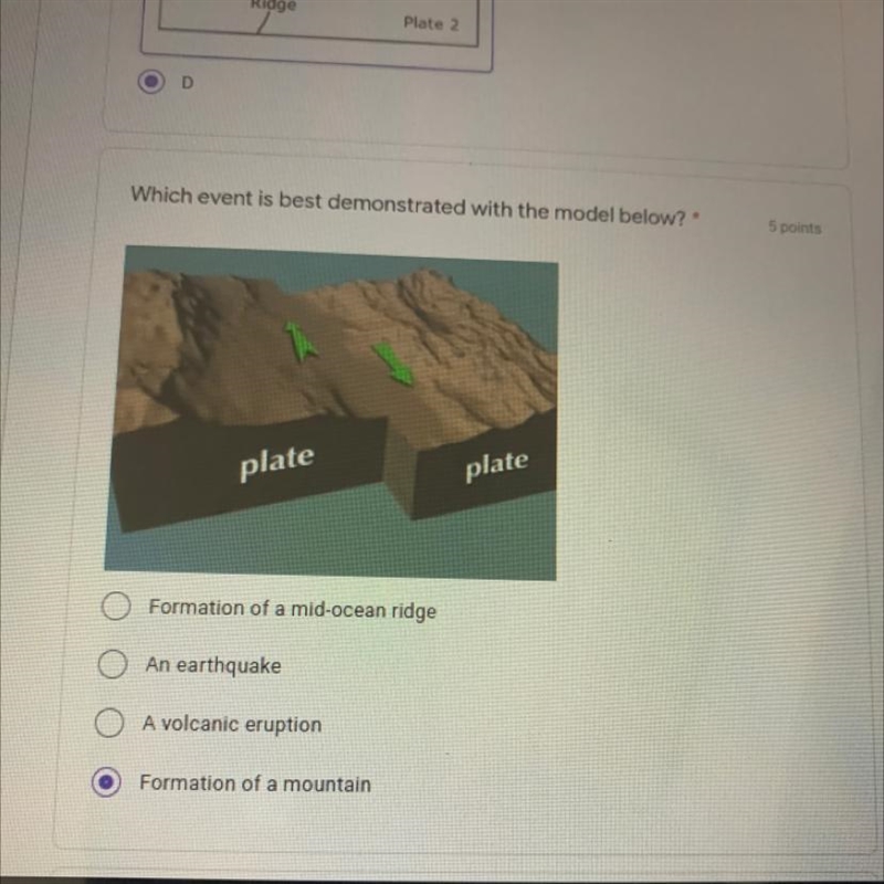 Which event is best demonstrated with the model below? plate plate Formation of a-example-1