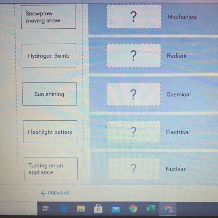 Match the situation with the energy type.-example-1