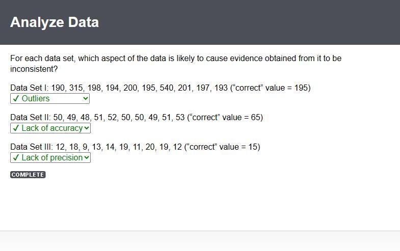 For each data set, which aspect of the data is likely to cause evidence obtained from-example-1