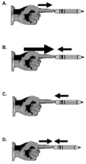 Catherine gently pushes the tip of her finger against the eraser of her pencil and-example-1