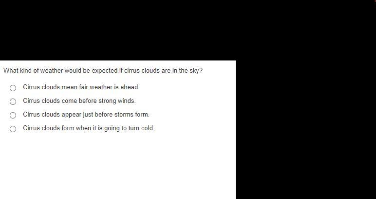 What kind of weather would be expected if cirrus clouds are in the sky?-example-1