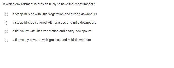 In which environment is erosion likely to have the most impact? pls, answer.-example-1